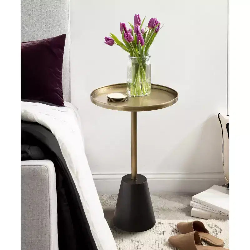 Tira Round Side Table with Antique Brass Finish