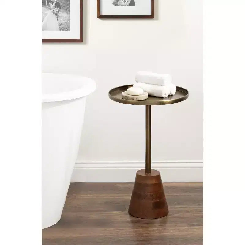 Tira Round Side Table with Antique Brass Finish
