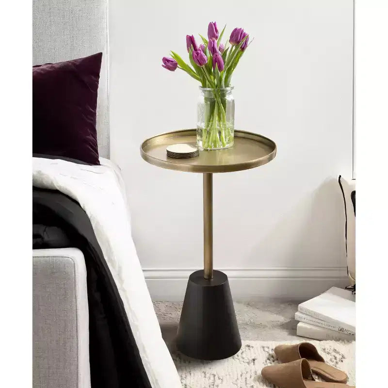 Tira Round Side Table with Antique Brass Finish